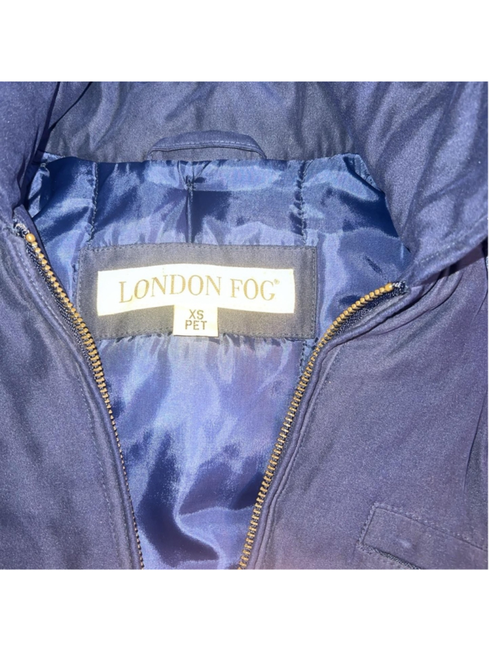 London Fog Rain Coat Womens PXS Petite Blue Hooded Full Zip Mid Length Lined - Picture 2 of 4